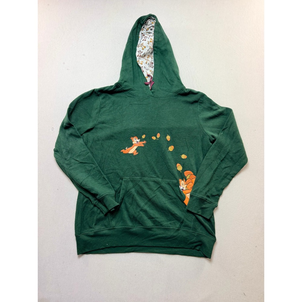 Disney Chip n Dale Hoodie Womens M Green Excellent Acorn Graphic Pullover